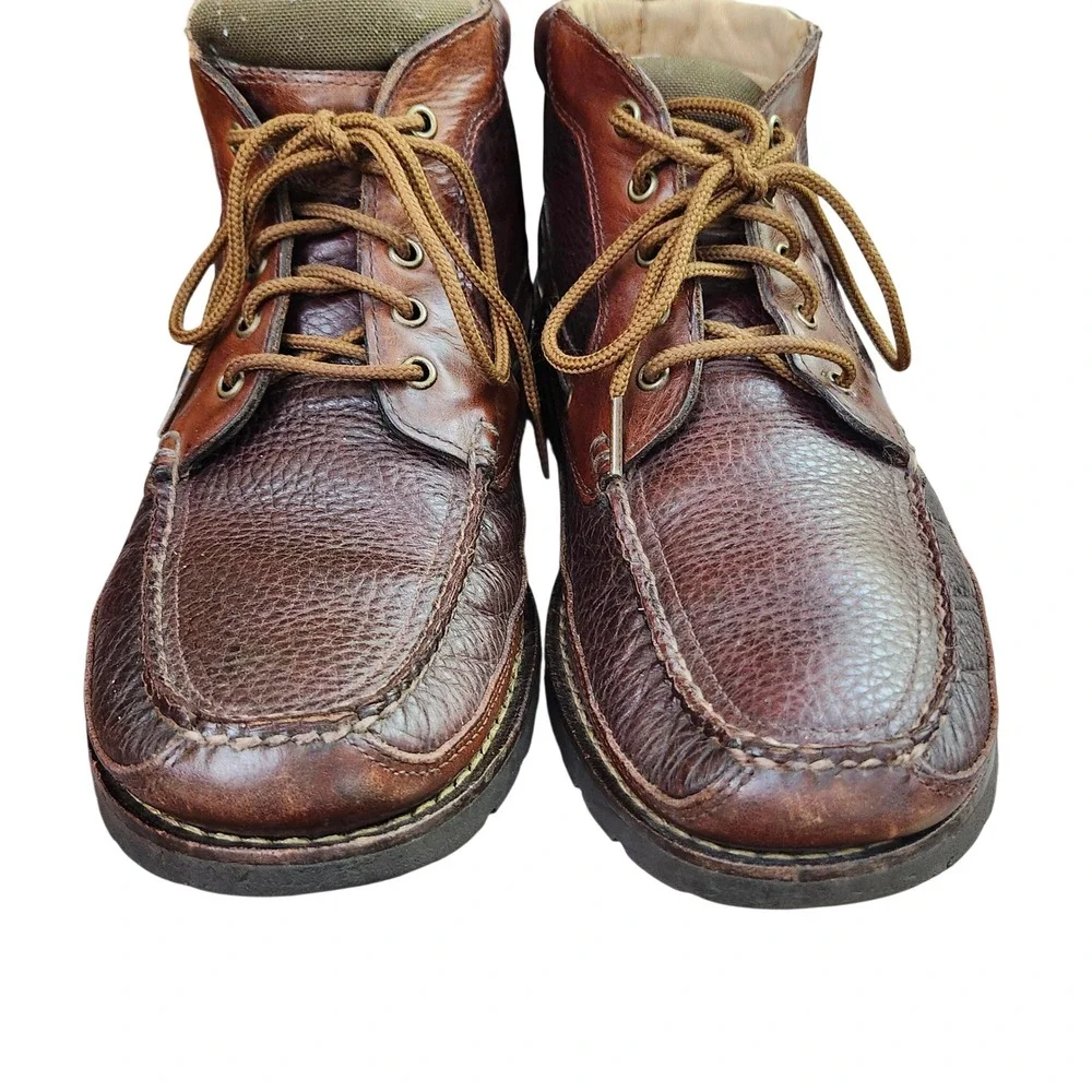LL Bean Eastport Chukka Boots Mens 12D Brown Hand Sewn Leather Moc Toe Lug Sole